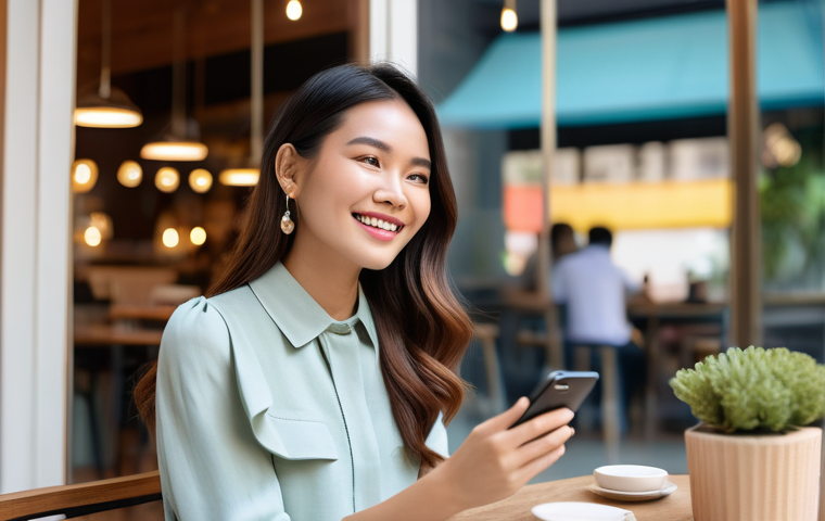 소셜 미디어를 활용한 고객경험 디자인 - **Prompt: The Satisfied Social Media Shopper**
    A young, stylish Thai woman, in her mid-20s, with...