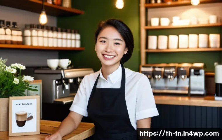 고객경험 디자인의 심리학적 요소 - **Prompt:** "A warmly lit, inviting artisan coffee shop interior. A friendly, smiling female barista...