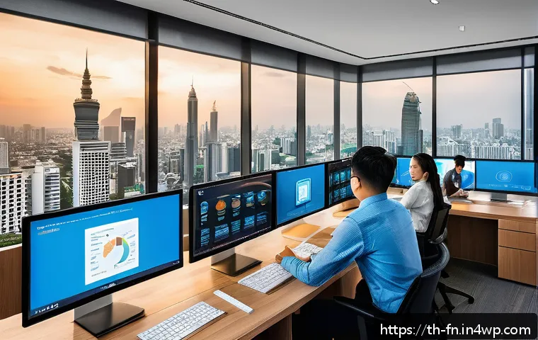 고객경험 디자인의 인사이트 활용하기 - A modern Thai business office environment showcasing a diverse team of professionals analyzing custo...