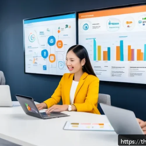 Home 17 고객경험 디자인을 위한 기본적인 도구 - A modern Thai small business team in a bright office setting, collaboratively working on a digital c...