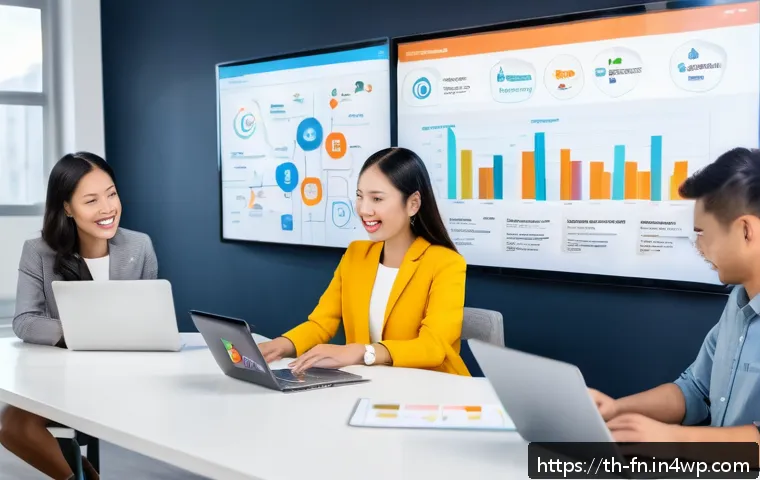고객경험 디자인을 위한 기본적인 도구 - A modern Thai small business team in a bright office setting, collaboratively working on a digital c...