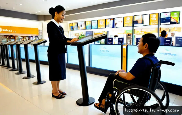 Home 29 고객경험 디자인에서의 접근성 고려 사항 - Photorealistic customer experience design scene in a modern Bangkok retail service center, a Thai wh...